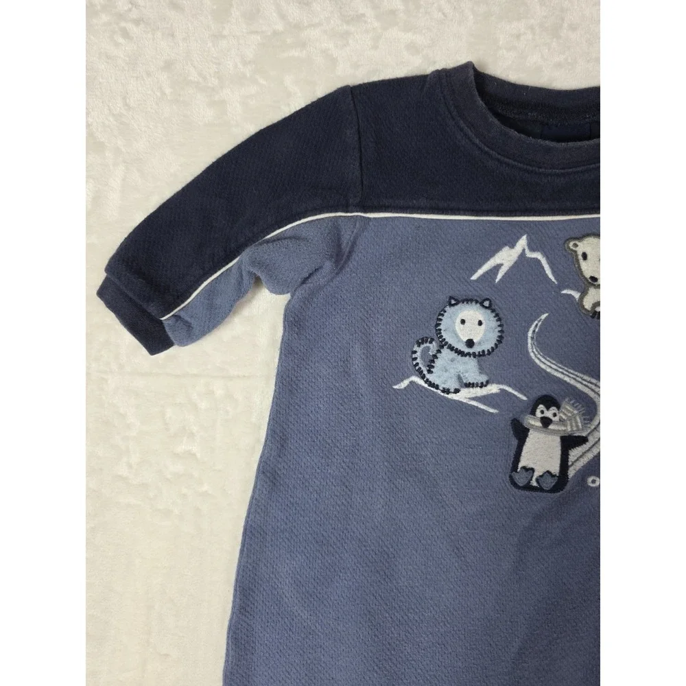 Vintage OshKosh Baby Boy Romper 3-6 Months Blue Polar Bear Penguin One Piece 90s
